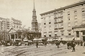 St. Pauls Kapelle und das Astor House, nahe City Hall Park, New York City, 1892 von American Photographer