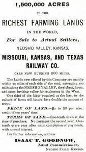 1.500.000 Morgen der reichsten Ackerflächen der Welt, im Neosho-Tal, Kansas, Anzeige aus Appletons Journal, 4. Mai 1872 von American School