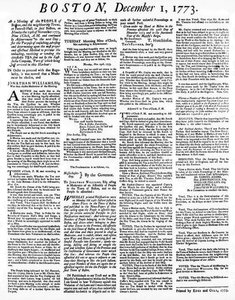 Ein Flugblatt, das die Ereignisse der Boston Tea Party im Dezember 1773 beschreibt