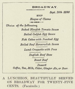 Ein Mittagessen, schön serviert auf dem Broadway für fünfundzwanzig Cent, Faksimile von American School