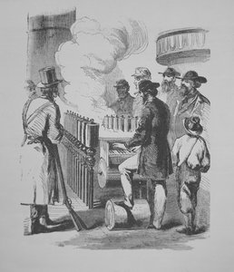Eine dampfbetriebene Calliope, verwendet auf amerikanischen Dampfschiffen, ca. 1870 von American School