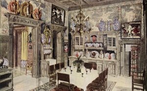 Ein deutsches Modell-Esszimmer (Farblithografie) von American School