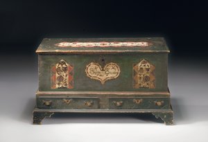 Bemalter Truhen-Dower-Schrank, beschriftet Susana Scheblern, wahrscheinlich Lancaster County, Pennsylvania, 1790