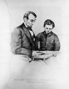 Abraham Lincoln (1809-65) und sein Sohn Thad (1853-71) von American School
