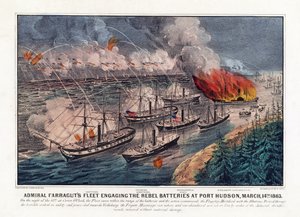 Admiral Farraguts Flotte im Kampf mit den Rebellenbatterien bei Port Hudson, 14. März von American School