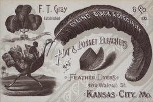 Werbung für F T Gray, Hut- und Haubenbleicher und Federfärber, Kansas City, Missouri, USA von American School