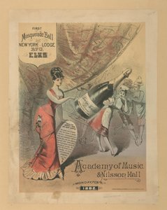 Werbung für George Goulets Champagner und einen Maskenball in der Academy of Music & Nilsson Hall, ca. 1876 von American School
