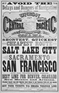 Werbung für Union und Central Pacific Railroad Line, ca. 1870