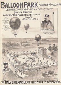 Werbeplakat für einen Ballonpark in Chicago, USA, ca. 1888