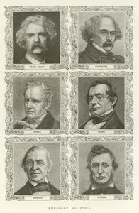 Amerikanische Autoren, Mark Twain, Hawthorne, Cooper, Irving, Emerson, Thoreau von American School