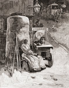 Eine Austernverkäuferin mit ihrem Wagen in der Nähe des Washington Navy Yard, Washington D.C., im 19. Jahrhundert, aus 