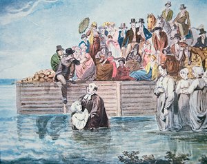 Täufer von Philadelphia beobachten eine vollständige Taufe in einem Fluss von American School