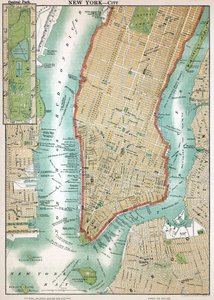 Antike Karte von Lower Manhattan und Central Park von American School