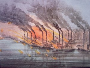Gepanzerte Kanonenboote unter dem Kommando von US-Flaggoffizier Andrew Foote, 6. Februar 1862