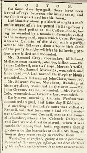 Artikel aus dem Boston Chronicle über die Ereignisse des Boston Massakers, 5. März 1770 von American School