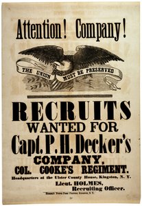 Achtung! Kompanie!, Rekrutierungsplakat für die 156. Infanterie von New York, 1862 von American School