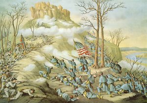Schlacht am Lookout Mountain, 24. November 1863, graviert von Kurz & Allison
