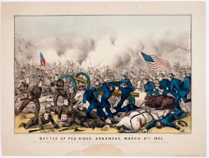 Schlacht von Pea Ridge, Arkansas, 8. März 1862, veröffentlicht von Currier & Ives, 1862
