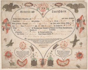 Geburts- und Taufschein für Maria Catharina Raup ca. 1806 von American School