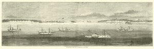 Blockadeflotte vor Wilmington, Old Inlet, Oktober 1864 von American School