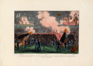Bombardierung von Fort Sumter, Charleston Harbor, 12. & 13. April 1861, veröffentlicht von Currier & Ives, ca. 1861