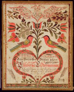 Lesezeichen mit zwei Vögeln und einem Herz, 1784 von American School