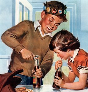 Junge und Mädchen genießen glücklich Softdrinks