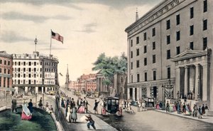 Broadway New York, Süden vom Park, graviert und veröffentlicht von Nathaniel Currier, New York