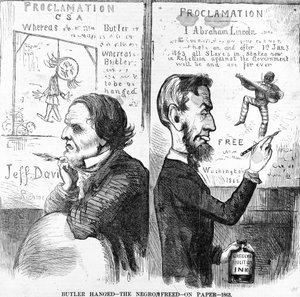 Butler gehängt, der Neger frei, auf Papier, 1863 von American School