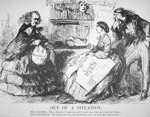 Karikatur im Vanity Fair Magazin, die die Ablehnung von James Buchanan durch das amerikanische Volk satirisiert, 7. April von American School