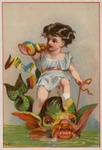 Cherub auf dem Rücken eines Fisches reitend von American School