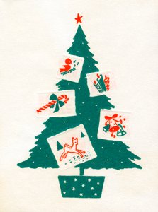 Weihnachtsbaum geschmückt mit Weihnachtskarten von American School