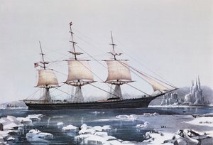 Klipperschiff Red Jacket im Eis vor Kap Hoorn auf ihrer Passage von Australien nach Liverpool, veröffentlicht von Currier und Ives, 1854