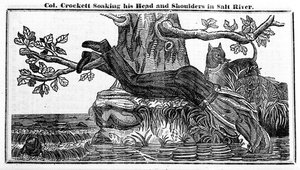 Colonel Davy Crockett taucht seinen Kopf und seine Schultern in den Salt River, aus Crocketts Almanach, 1837 von American School
