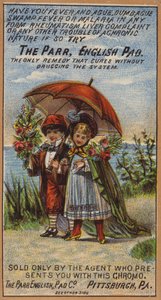 Paar spaziert unter Regenschirm von American School