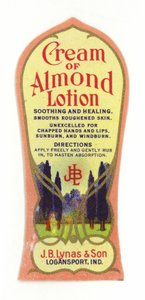 Mandelcreme Lotion Etikett, J B Lynas & Son von American School