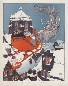 Amor fährt auf dem Schlitten des Weihnachtsmanns mit von American School