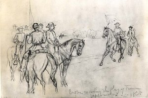Custer erhält die Freiheitsflagge, Appomattox, 1865 von American School