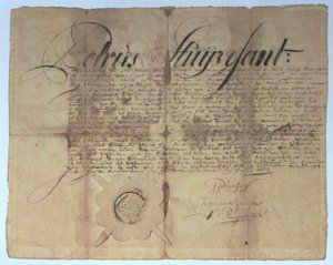Urkunde unterzeichnet von Peter Stuyvesant, Generaldirektor von Neu-Niederland, 15. Mai 1664