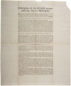 Beschreibung der Skala des beigefügten Dycass-Hydrometers, 1790 von American School