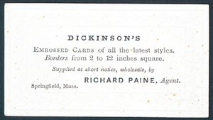 Dickinsons, Lieferant von geprägten Karten aller neuesten Stile, Visitenkarte von American School