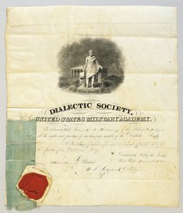 Dokument unterzeichnet von Ulysses S. Grant als Präsident der Dialektischen Gesellschaft an der West Point Militärakademie, 20. Juni 1843 (Gravur & Tinte auf Pergament)