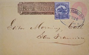 Umschlag mit Wells Fargo Pony Express Briefmarke von American School