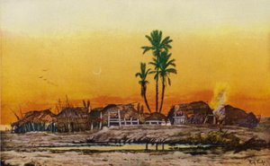 Abend in einem arabischen Dorf (Farblithografie) von American School