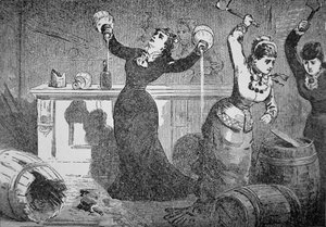 Weibliche Mitglieder der Anti-Saloon League zerstören einen Saloon, Fredericktown, Ohio, aus der 