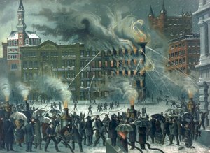Feuer im New York World Building, gewidmet unseren tapferen Feuerwehrleuten, veröffentlicht von W.M. Bruns, 1882