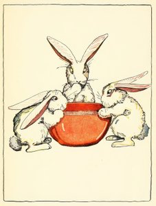 Flopsy, Mopsy und Cotton-Tail hatten Brot und Milch und Brombeeren zum Abendessen von American School