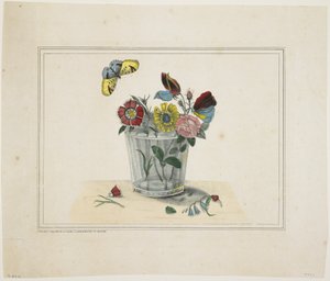 Blumen in einem Glas, mit Schmetterling von American School