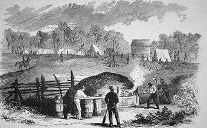 Frisches Brot! - Improvisierter Ofen gebaut vom 19. Regiment, New York Volunteers, in General Banks