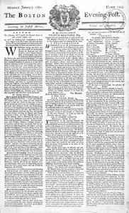 Titelseite der Boston Evening Post, die den Tod von König George II. (1683-1760) ankündigt, 5. Januar 1761 von American School